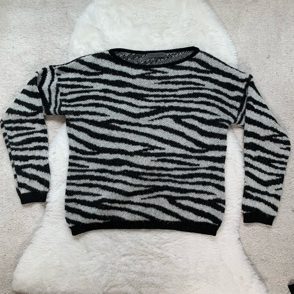 Elsamanda Wool & Mohair Blend Funky Zebra Print Made in Italy Sweater Size L
